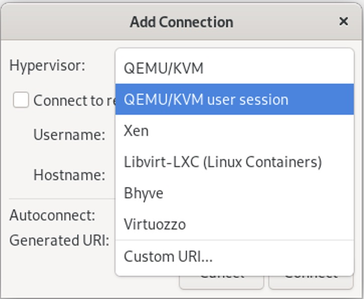 QEMU/KVM user session
